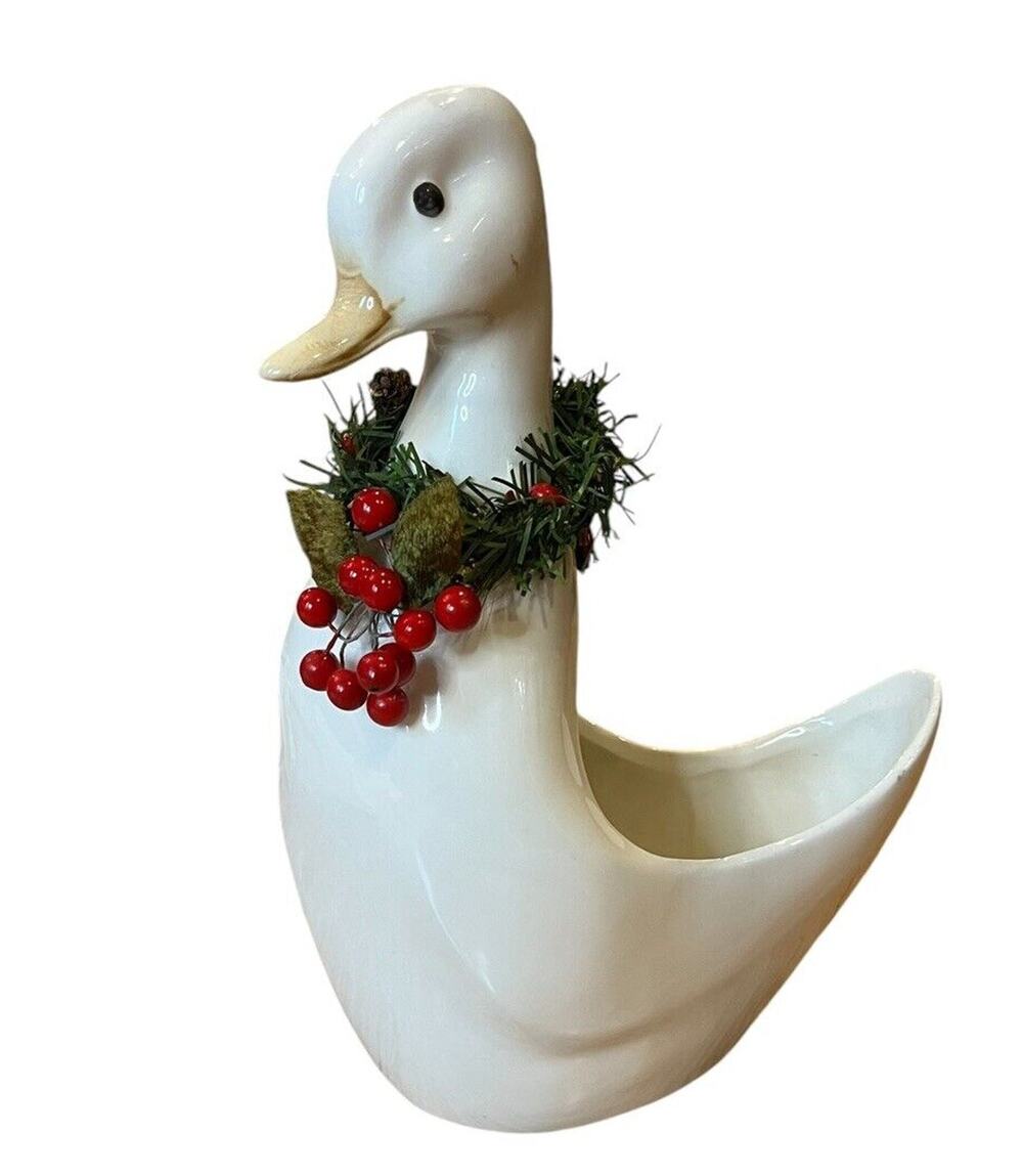 RARE VTG McCoy Ltd Christmas Duck White Planter 1985 Limited Holiday Line 11.5"